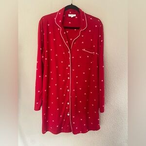 Laura Ashley Red With Pink Hearts Button Down Pajama Nightgown Large Loungewear